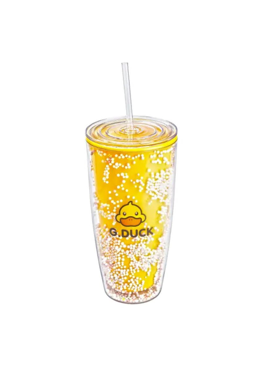 Багаторазовий стакан з трубочкою та кришкою 750 мл пластиковий Жовтий Happy Life (331784731)