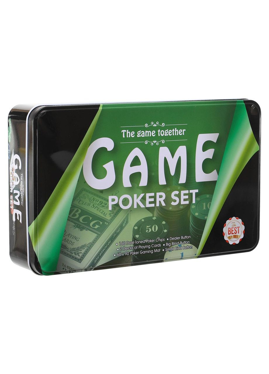 Набір для покеру в металевій коробці SP- IG-8652 (160 фішок, з номіналом, 2 кол.карт, полотно, р-р 26х16х5,5см) (IG-8652) SP-Sport (361435977)