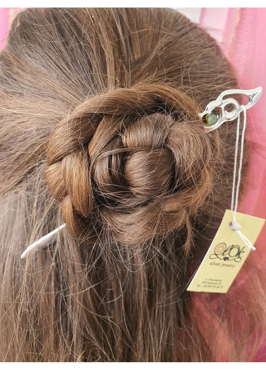 Серебряная заколка 925 пробы камни циркон зеленый с цирконами No Brand (393248922)