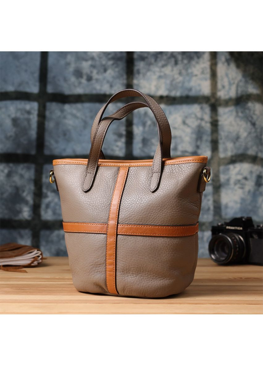 Жіноча шкіряна сумка трапецієподібної форми з одним відділенням та знімним ременем сірого кольору Vintage (352167723)