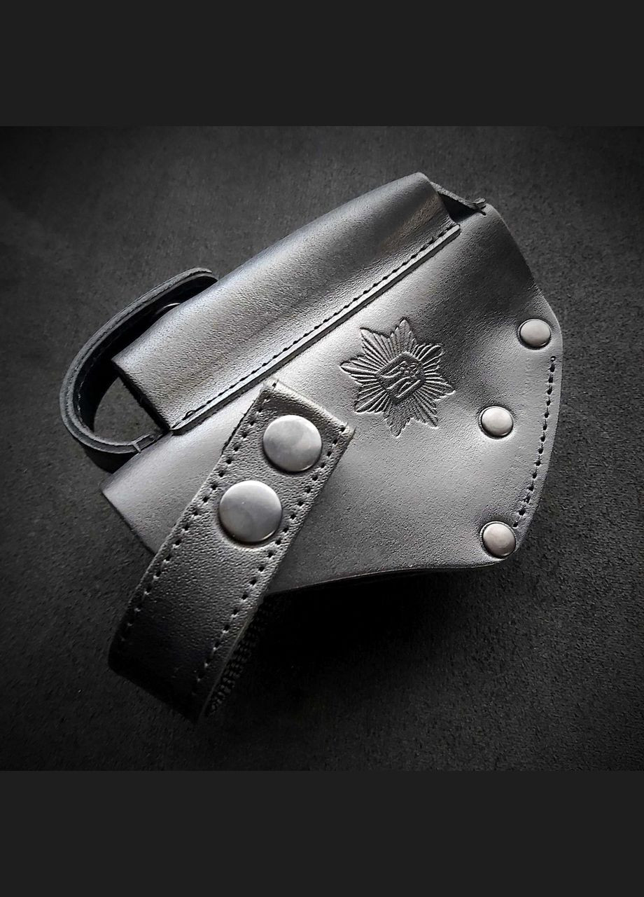 Шкіряна поясная кобура для пістолета ПМ "МВС України" для поліції | на скобі, чорна No Brand (339621653)