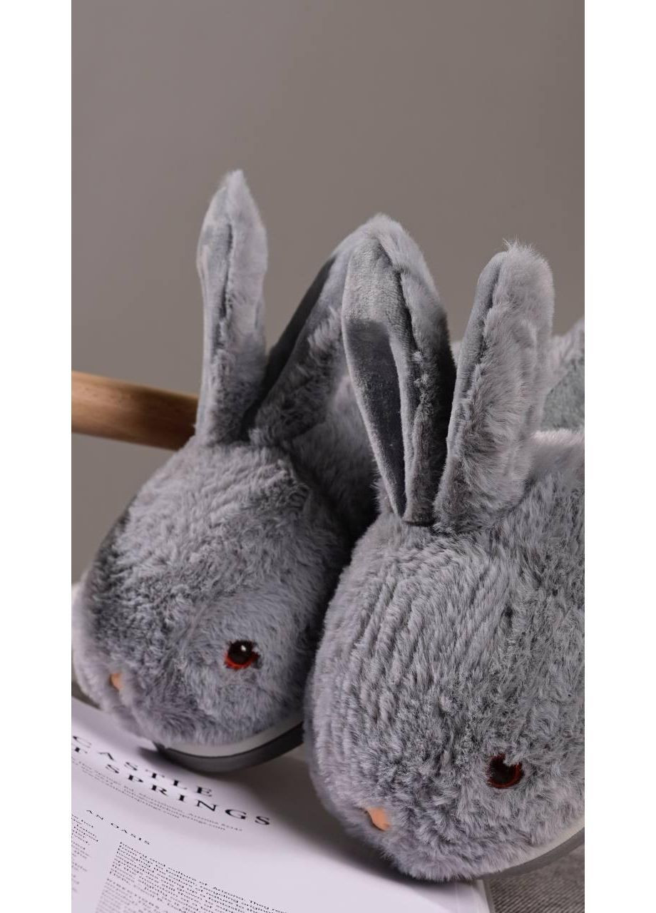 Серые тапочки комнатные женские серые No Brand с ушками, с мехом, без декора