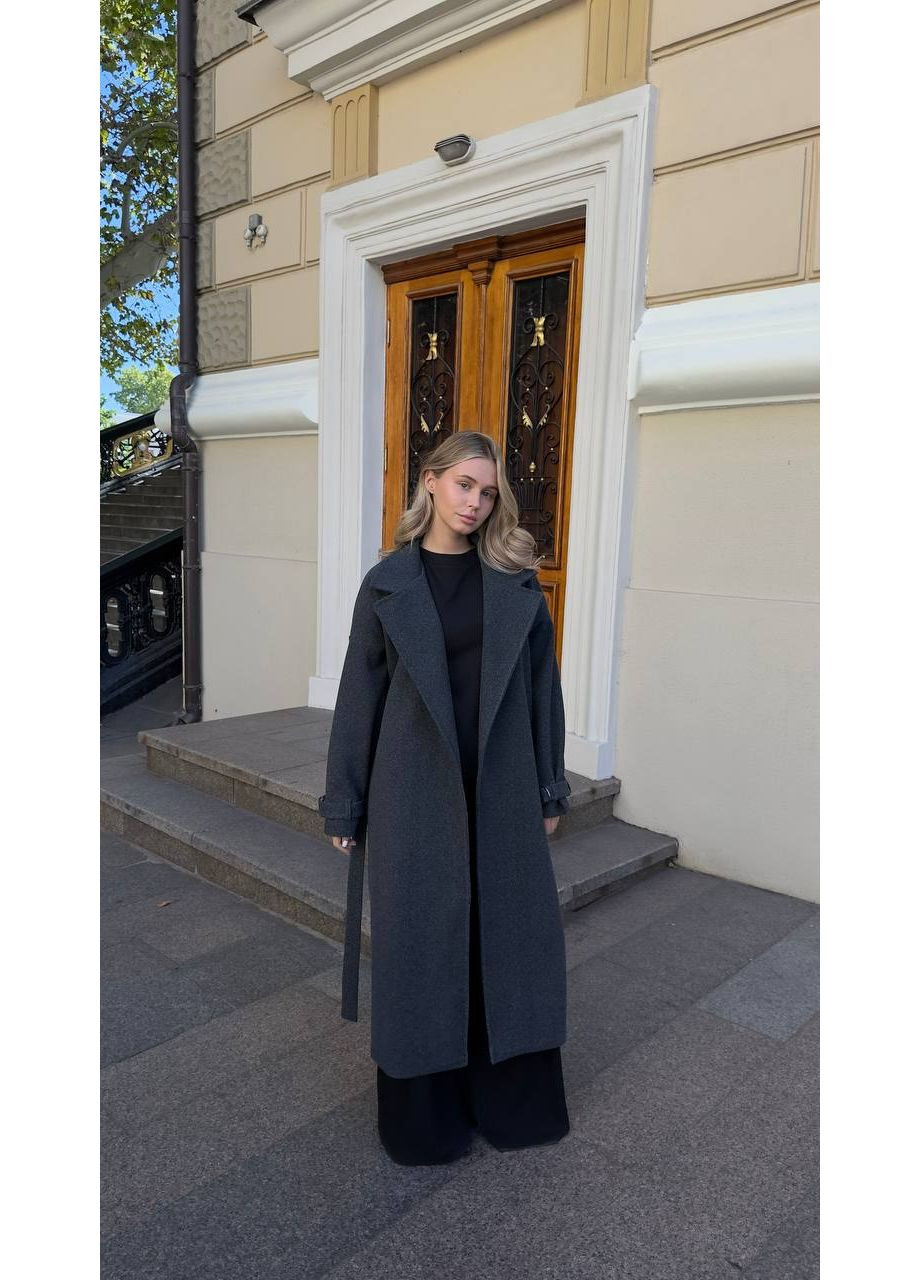 Сіре демісезонне Жіноче пальто з кашеміру з підкладкою та кишенями — заміри в описі Vione