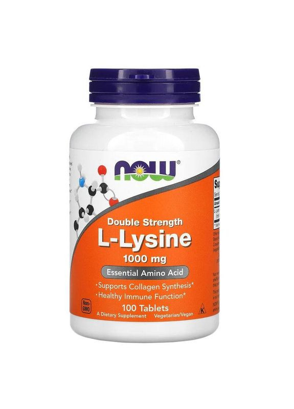 Лізин 1000 мг LLysine сприяє синтезу колагену 100 таблеток Now Foods (263516166)