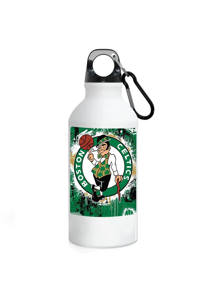 Фляга (бутылка) для воды с карабином "Boston Celtics" Баскетбольная команда #02 500 мл Белый No Brand (323639540)