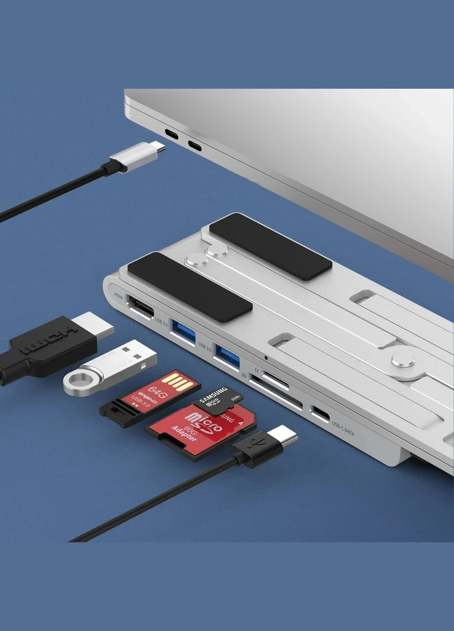 Док-станция USB3.2-->HDMI/USB3.0x1/USB2.0x1/RJ45/SD/TF/USB-Cx2/PD 100W 7-in-1 Folding Stand CHOETECH (322768837)