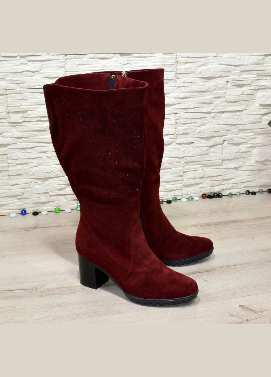 Осенние сапоги бордовые демисезонные замшевые женские с широким голенищем. 39 размер, голень 46 см Vasha para
