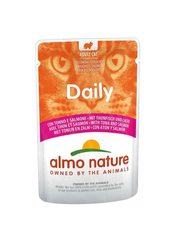 Вологий корм з тунцем та лососем для котів (шматочки в желе) Daily Cat Tuna&Salmon 70 г (8001154121995) Almo Nature (328052457)