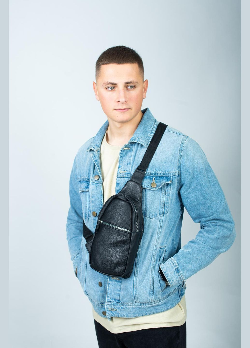 Мужская сумка-слинг из натуральной кожи, сумка через плечо SL016 (Черная) SKILL (324216474)