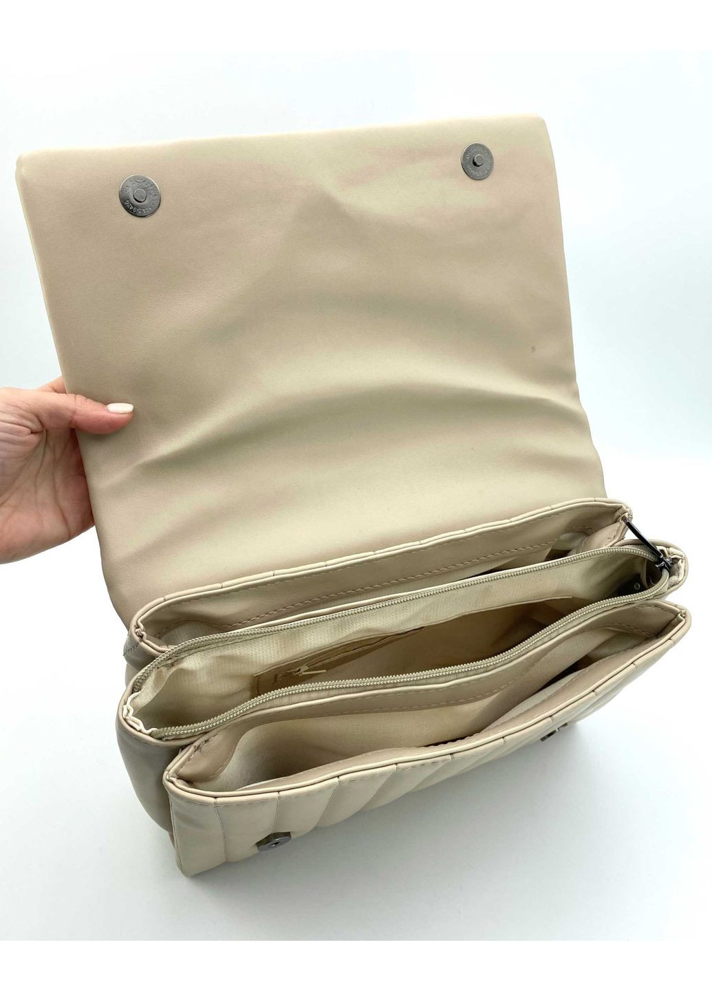 Сумка жіноча Теммі бежевий екошкіра молодіжна для повсякденного використання з трьома відділеннями. ProDobro (367267597)