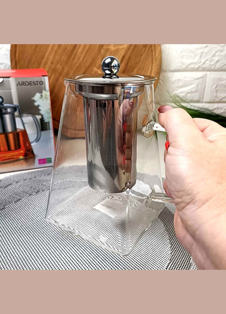 Стеклянный заварочный чайник с квадратными дном 950 мл Ардесто Ardesto (303211970)