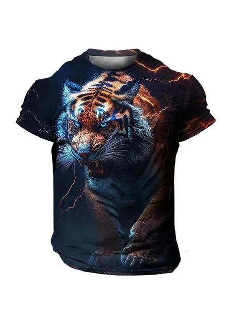 Чорна футболка 3d друк фірмова чоловіча футболка з принтом міць і сила лютий тигр термо дихаюча літня xl No Brand