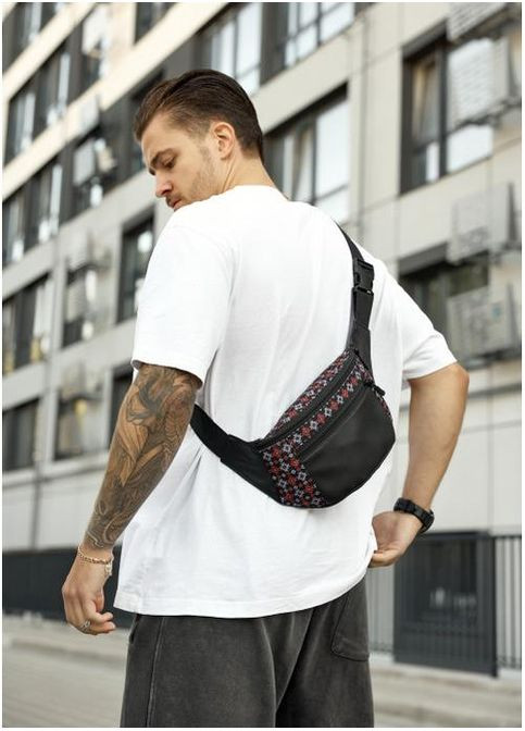 Сумка на пояс чоловіча з екошкіри бананка через плече для телефону та для документів дорожня велика Чорний 40650 Sambag (361660259)