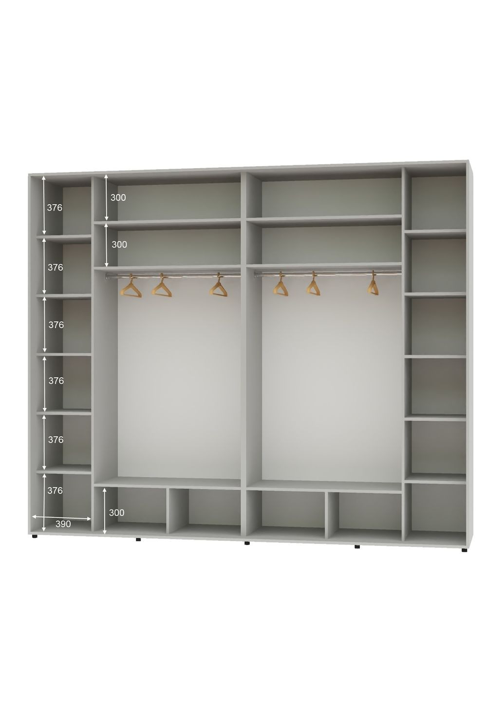 Шкаф-купе трехдверный 300*60*250 Серый ДСП/Зеркало/ДСП Люкс-149 Алекса (360466652)