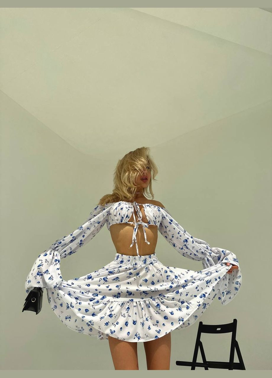 Белый летний костюм из софта в цветочном принте в универсальном размере No Brand 234 (328004185)