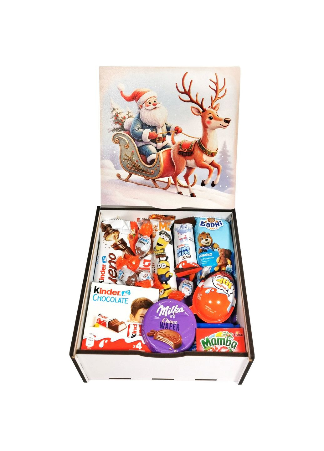 Подарок №43-2 Milkа & Kinder"Подарок для чемпиона" 860г (20х20х9см, в деревянной коробке) Унікальна цукерка (372656304)