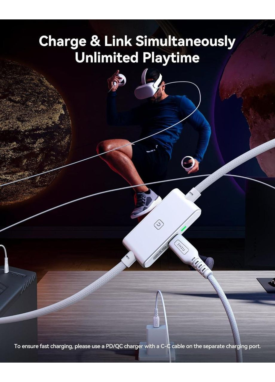 Кабель USB 3.0 to USB C для Meta Quest 3S/Quest 3/Oculus Quest 2/Pico 4 з живленням, 5м, INIU (366446946)