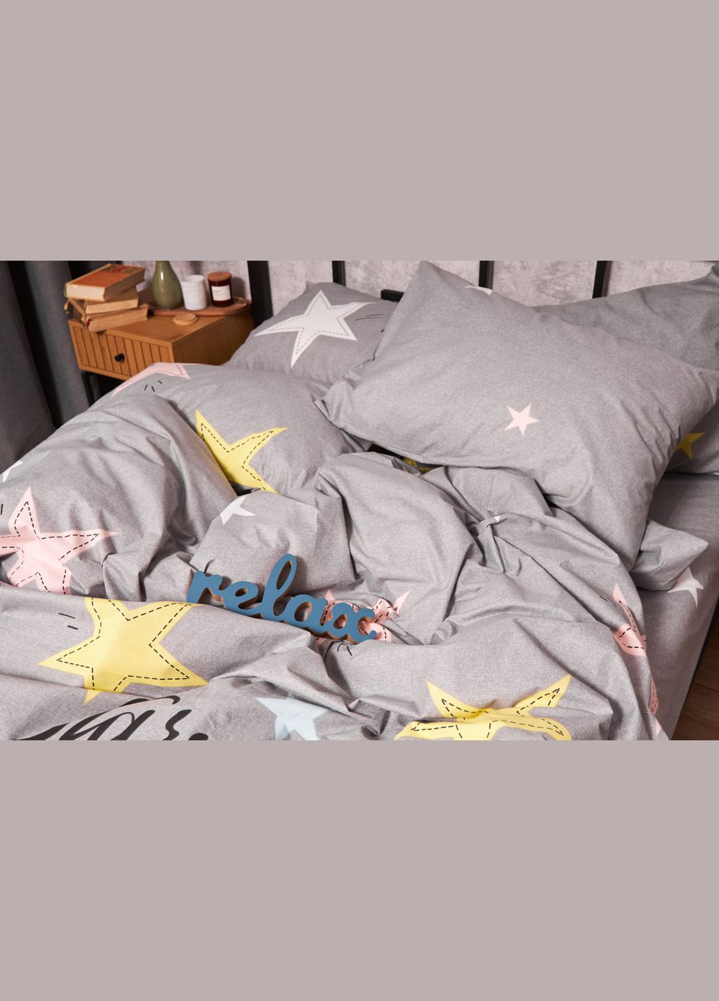 Комплект постільної білизни Бязь Gold Люкс «Gray Stars» Дитячий 110х140 наволочки 2х50х70 (MS-830000103) Moon&Star GrayStars (293173260)