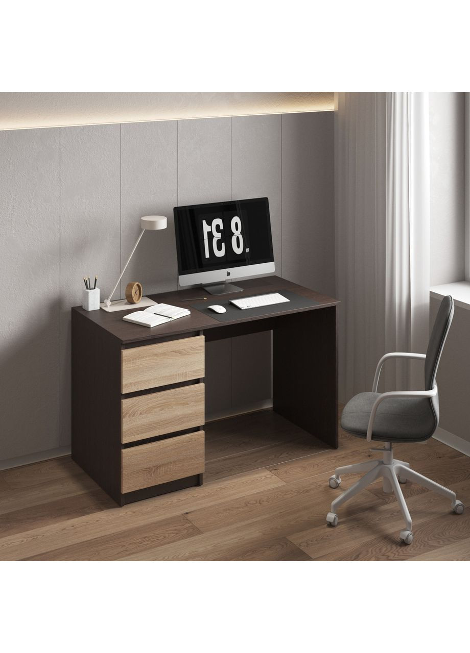 Стіл комп'ютерний, письмовий з 3 ящиками 1200x750x600 венге темний/дуб сонома No Brand (358928131)