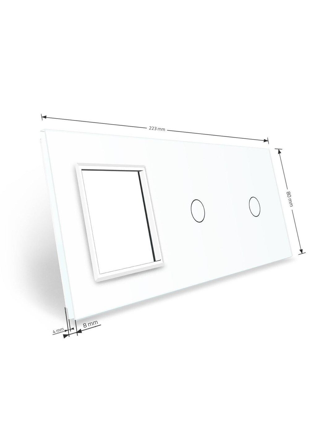 Рамка 3-постовая для двух 1-сенсорных выключателей и розетки (1-1-0), закалённое стекло, белая, 223×80 мм (VL-P701/01/E-6W) Livolo (370970095)