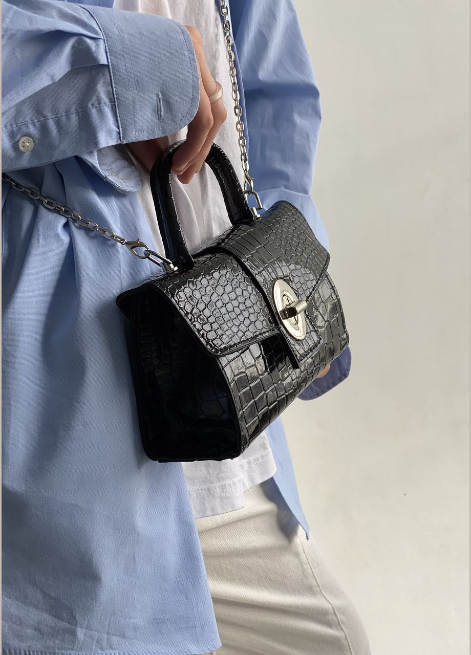 Жіноча сумка 305 крос-боді рептилия через плече чорна No Brand (292631147)
