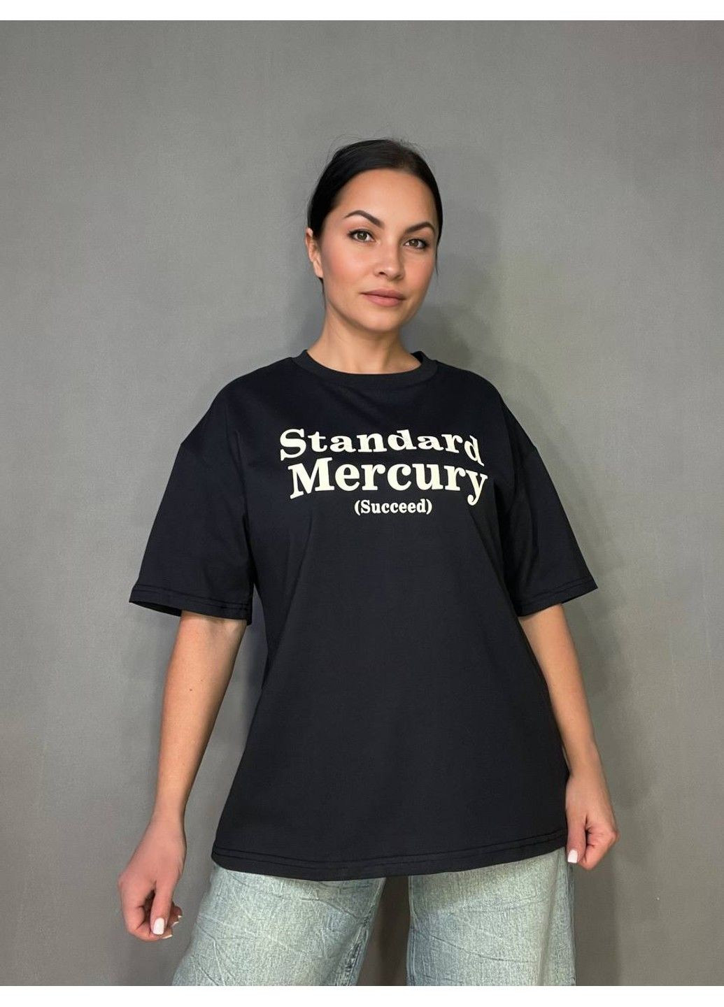 Футболка жіноча A-N 25007 оверсайз подовжена з написом принтом попереду one size No Brand - (316469525)