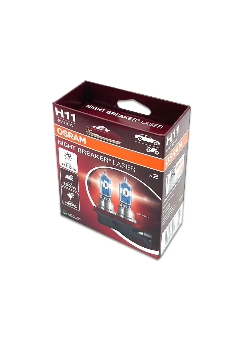 Комплект галогенових ламп H11 64211NL-2HB Night Breaker LASER NG +150% 55W 12V PGJ19-2 (2 шт) Osram (394200983)