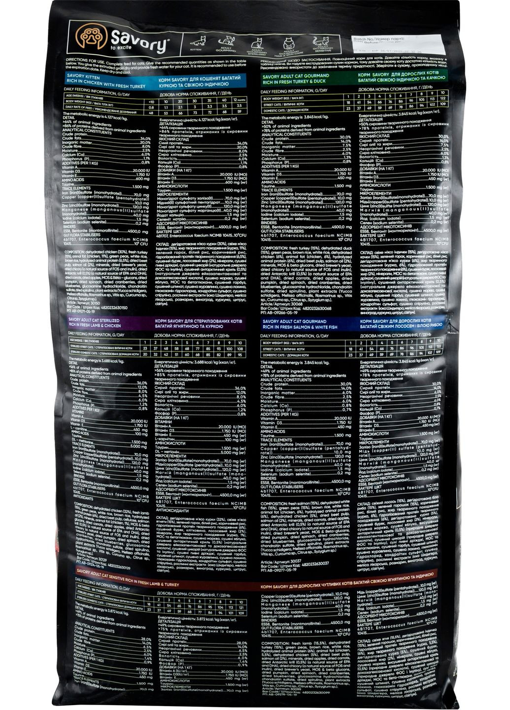 Сухой корм для кошек со свежим мясом индейки и уткой 8 кг (4820232630068) Savory (308752399)