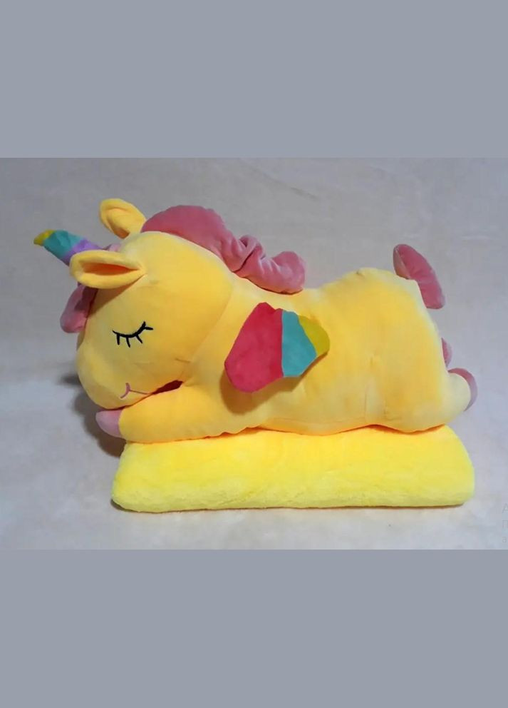 М'яка іграшка Єдиноріг з пледом подушка плед 110х160 см жовтий No Brand (322408854)