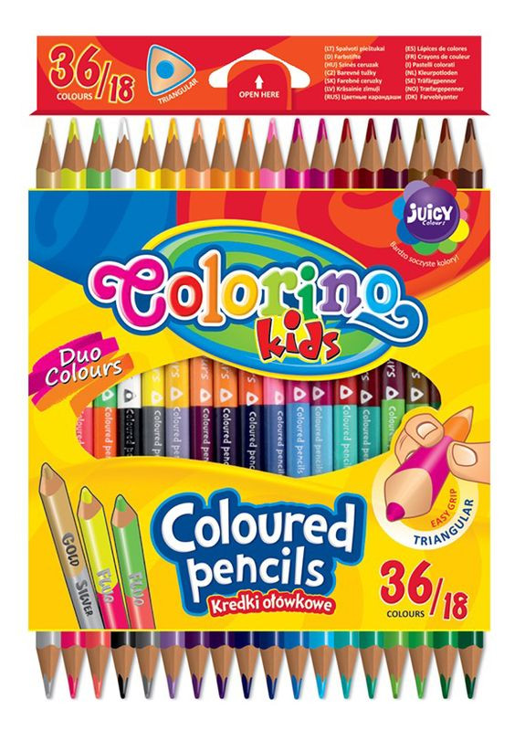 Набор карандашей 36 цв. Pastel Duo Colors двусторонние трехгранные в пластиковом боксе Colorino (289479494)