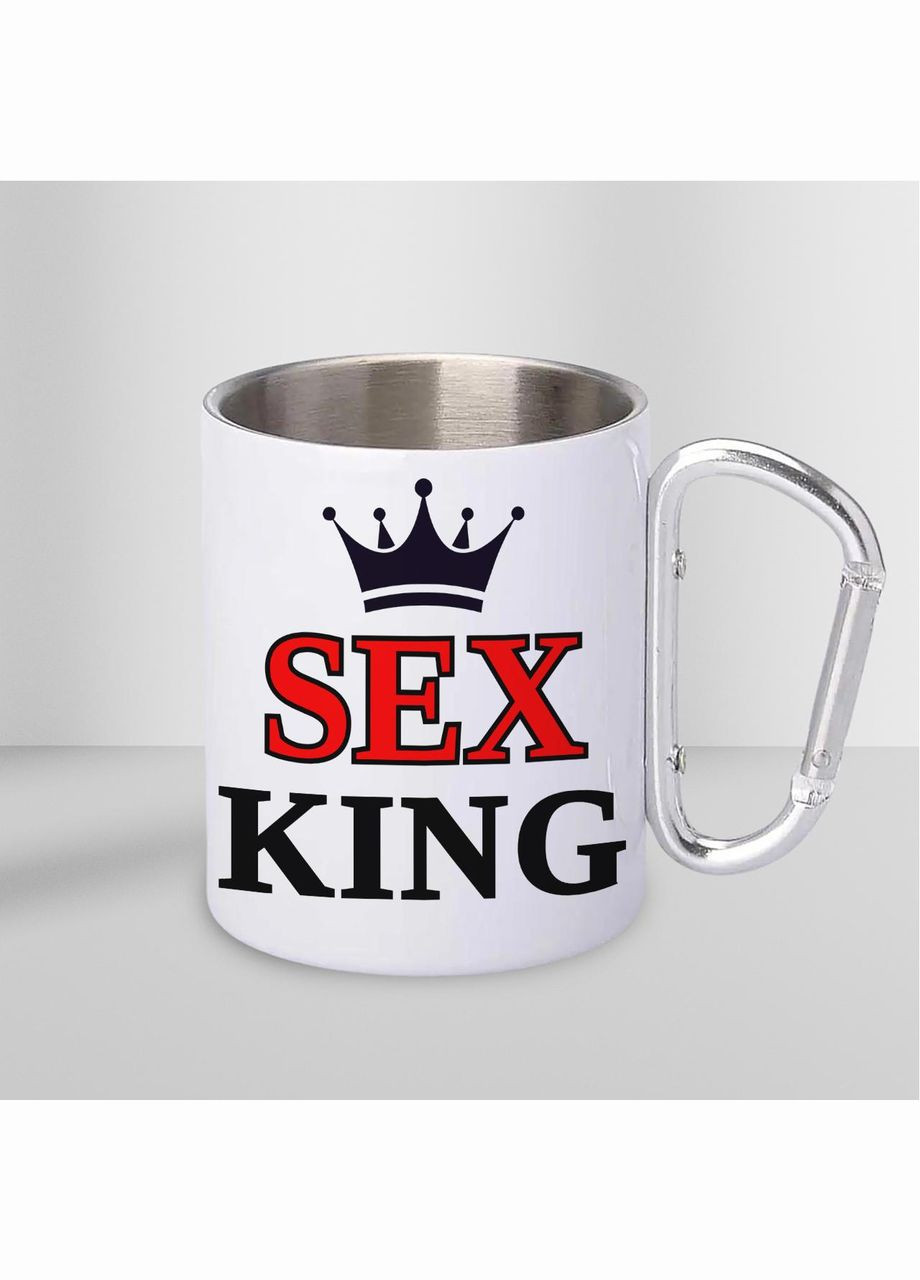 Чашка металева з принтом "Sex King" 300 мл з карабіном, біла No Brand (324434214)