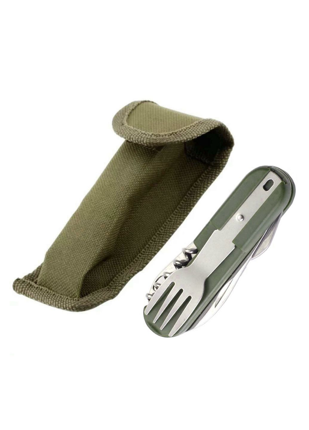 Туристический мультитул, складной набор нож, фонарик 9в1 "MultiTravel" с чехлом (зеленый) China (366890763)