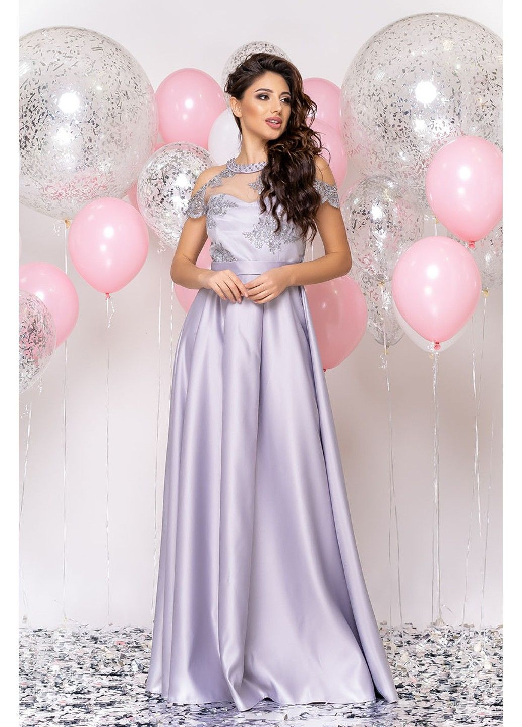 Серое вечернее платье атлас макси 20002 серо Tanita-Romario