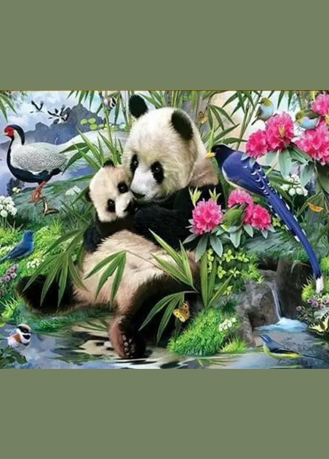 Алмазна вишивка Тварини Мозаїка круглими стразами 30х40 Дві панди Малювання камінням на полотні GB72661 TK Group (313402320)