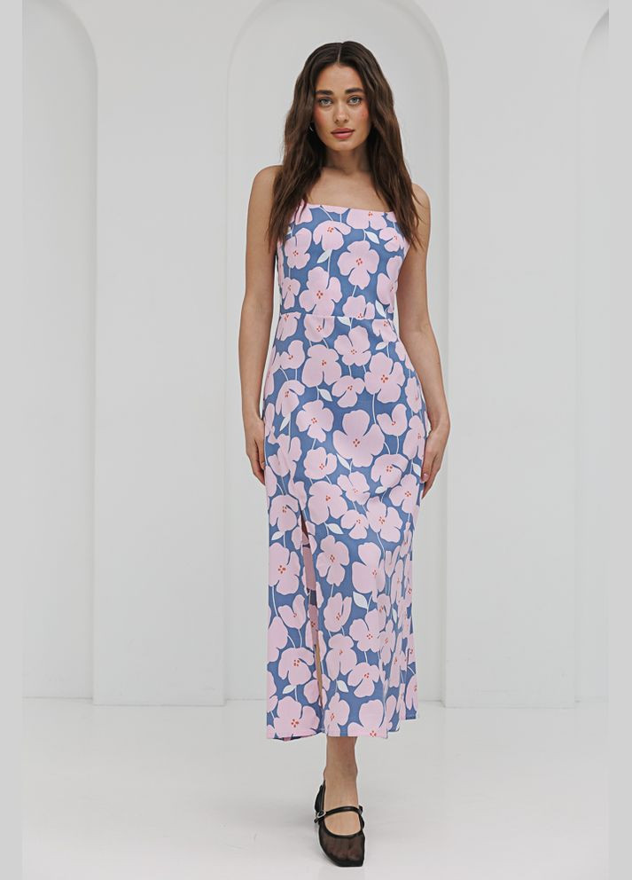 Блакитна довга літня сукня з розрізом Arjen