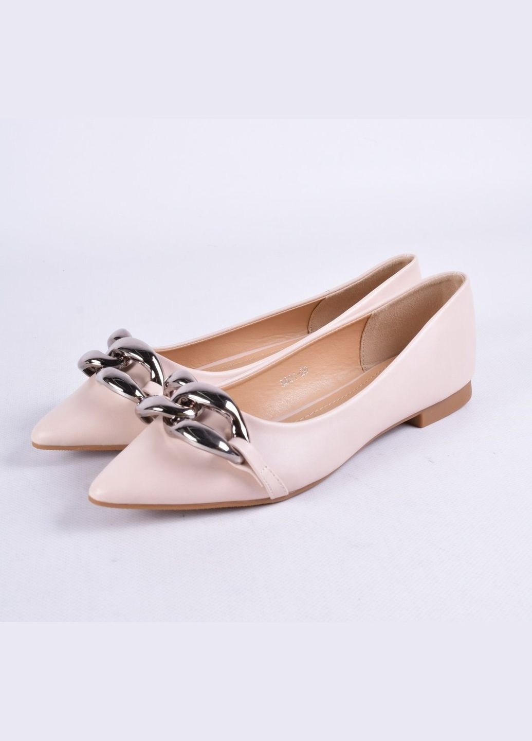 Жіночі балетки жіночі L&M | бежеві однотонні ланцюжки штучна шкіра (318678839)