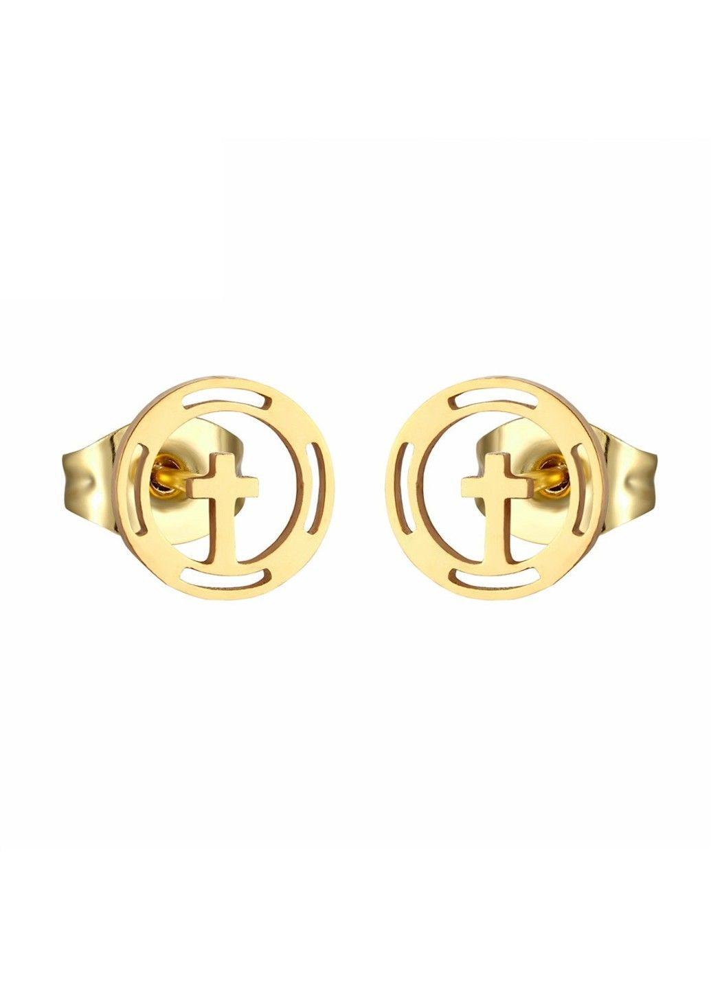 Серьги крестик из нержавеющей медицинской стали с позолотой ES-182 No Brand (299330625)