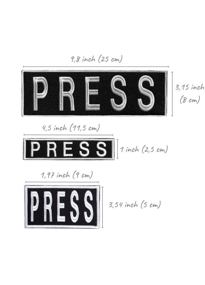 Набір шевронів 3 шт на липучці для журналістів Преса Press 8х25, 2,5х11,5 та 5х9 см IDEIA (275869485)