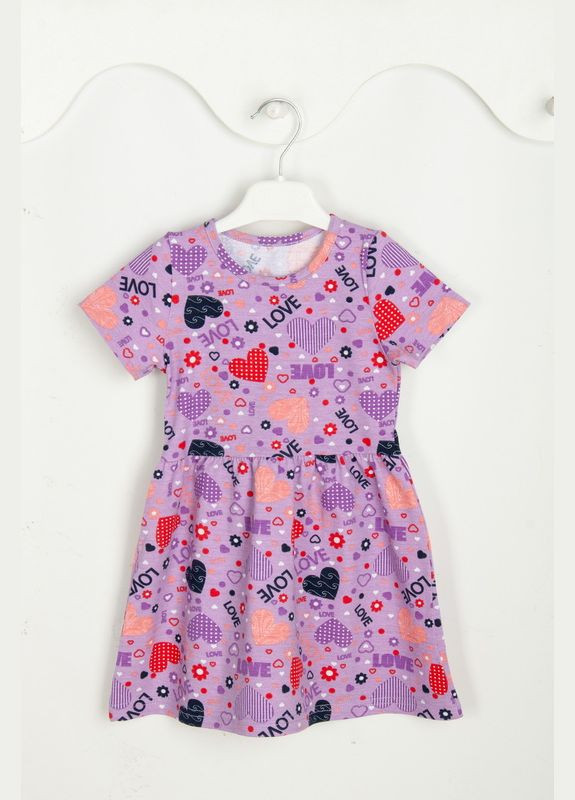 Фиолетовое платье для девочек 05-1216-55 98 см персиковый+коты Авекстекс (331622199)