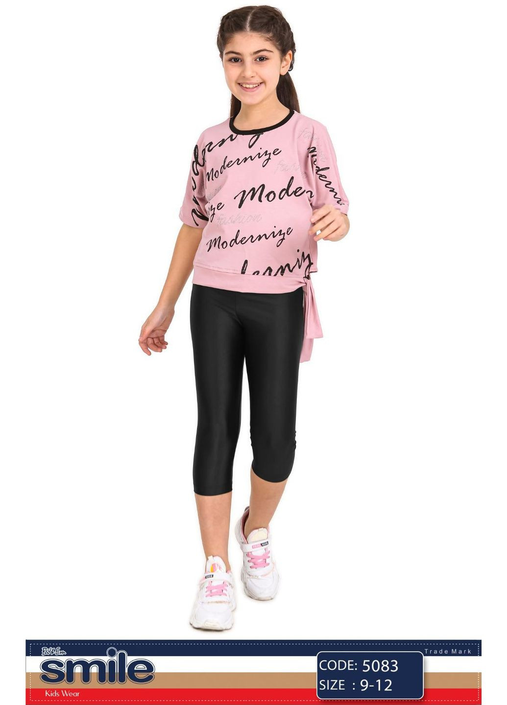 Розовый летний футболка + капри 5083 и черный Smile