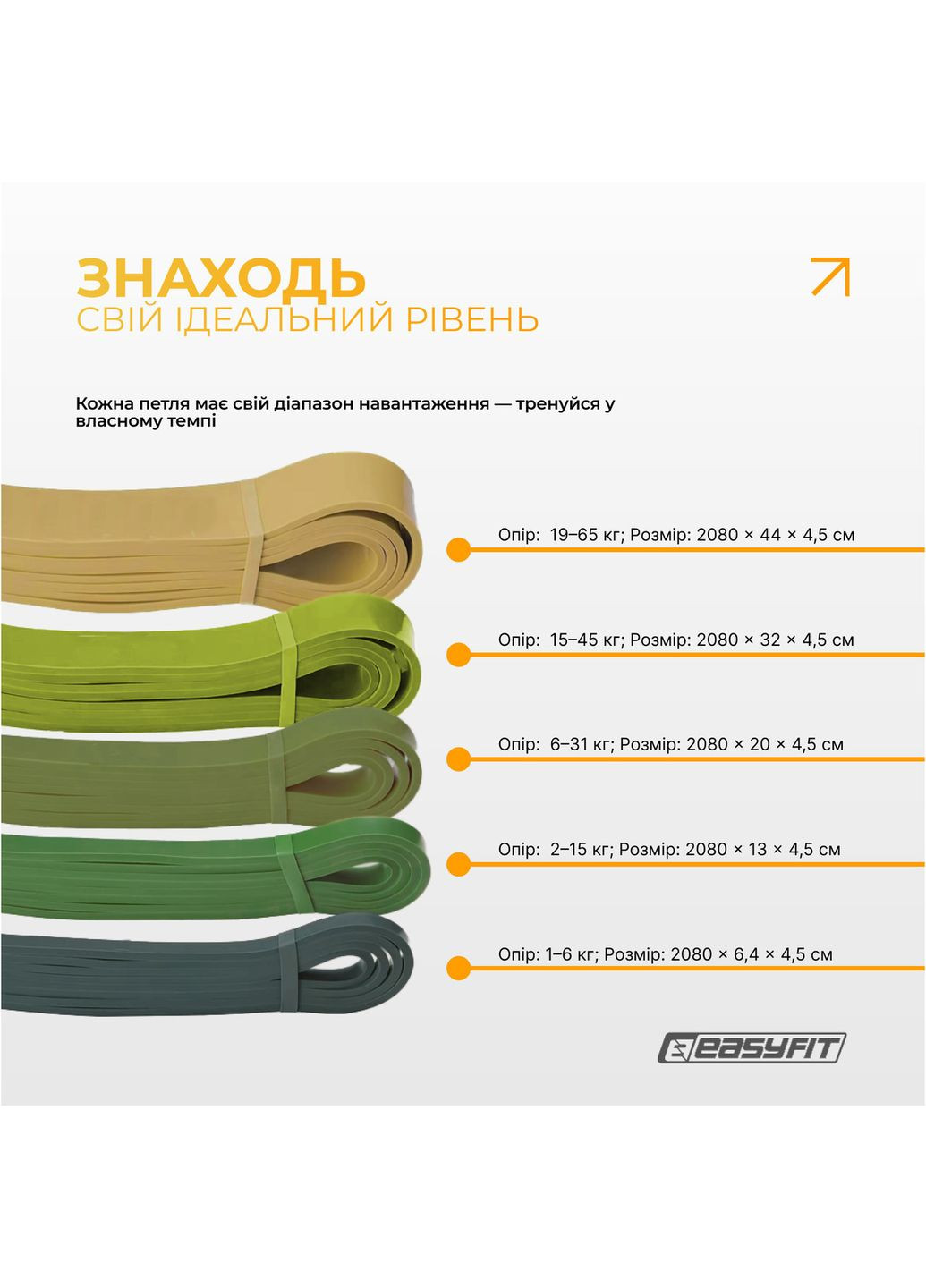 Резинові петлі EasyFit 1–65 кг (набір 5 шт Ranger (362440743)