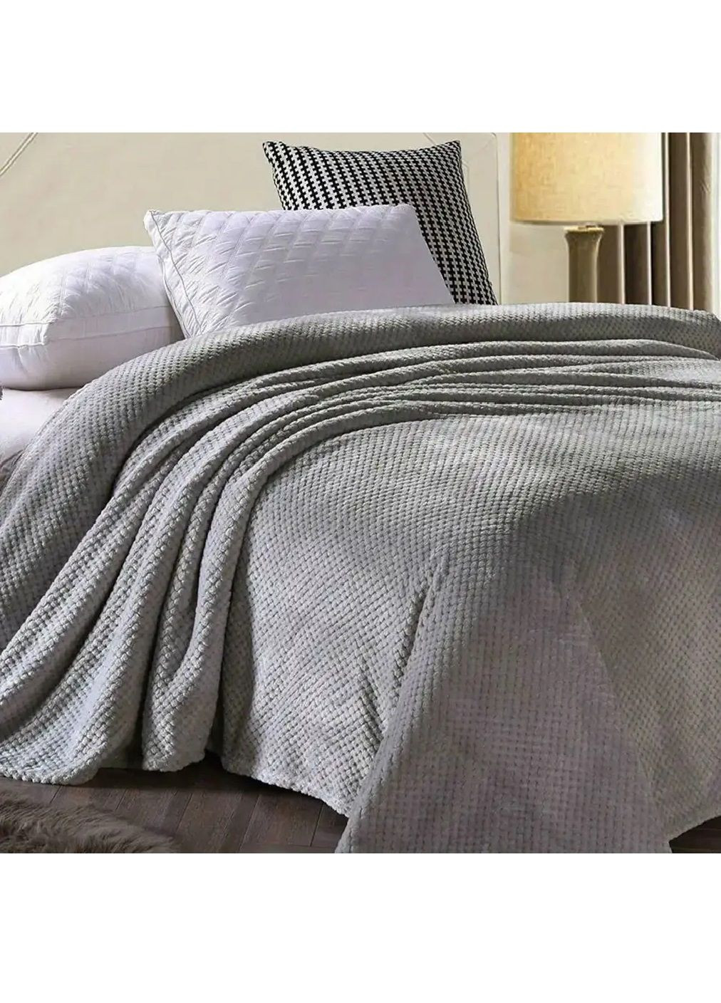 Двоспальний плюшевий плед покривало ковдра з геометричним візерунком на ліжко диван 150x200 см (480776-Prob) Темно-сірий Unbranded (342230069)