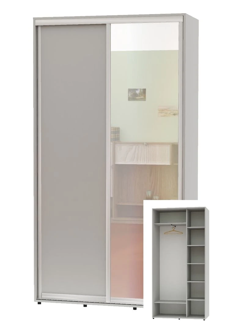 Шафа-купе дводверна 120*45*220 Сірий ДСП/Дзеркало Алекса (360472621)