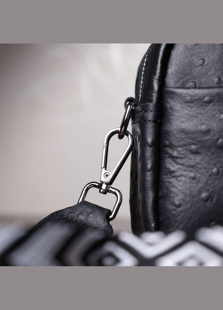 Фактурна кроссбоді для жінок з натуральної шкіри чорна 22659 Vintage (329195575)