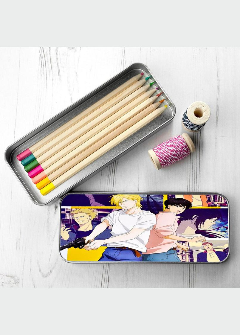 Органайзер для канцелярских принадлежностей металлический, кейс для мелочей Аниме Банановая рыба #014 7*18 см Silver No Brand (309160873)