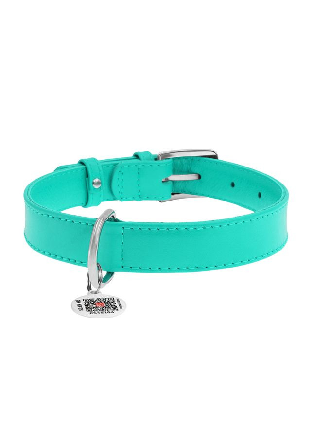 Нашийник для собак шкіряний Glamour з QR паспортом, без прикрас,, Ш 25 мм, Дов 38-49 см ментоловий WAUDOG (322001994)