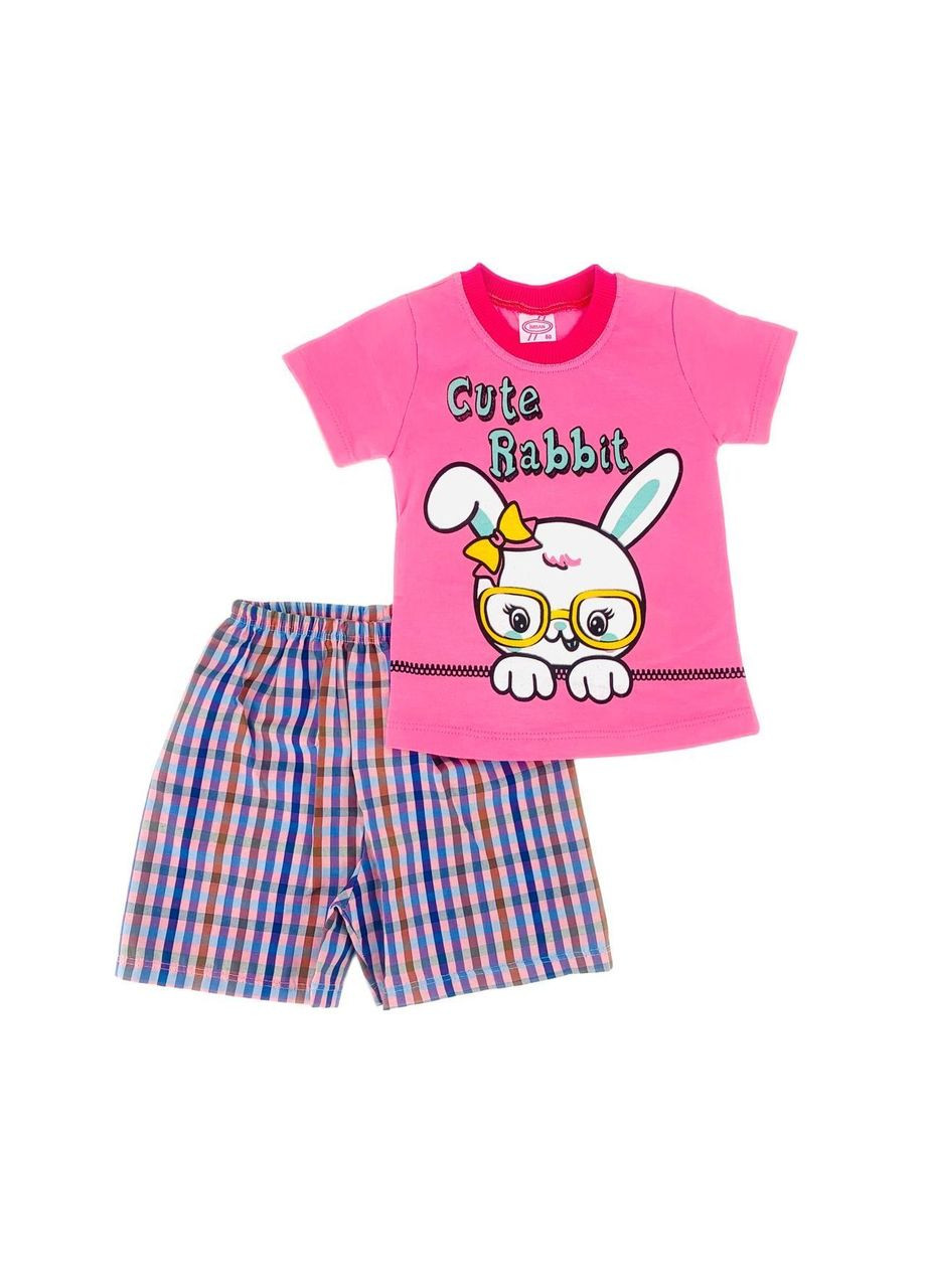 Рожевий літній комплект imran (футболка + шорти), арт. 160414, cute rabbit, 80 см, 9-12 міс. No Brand