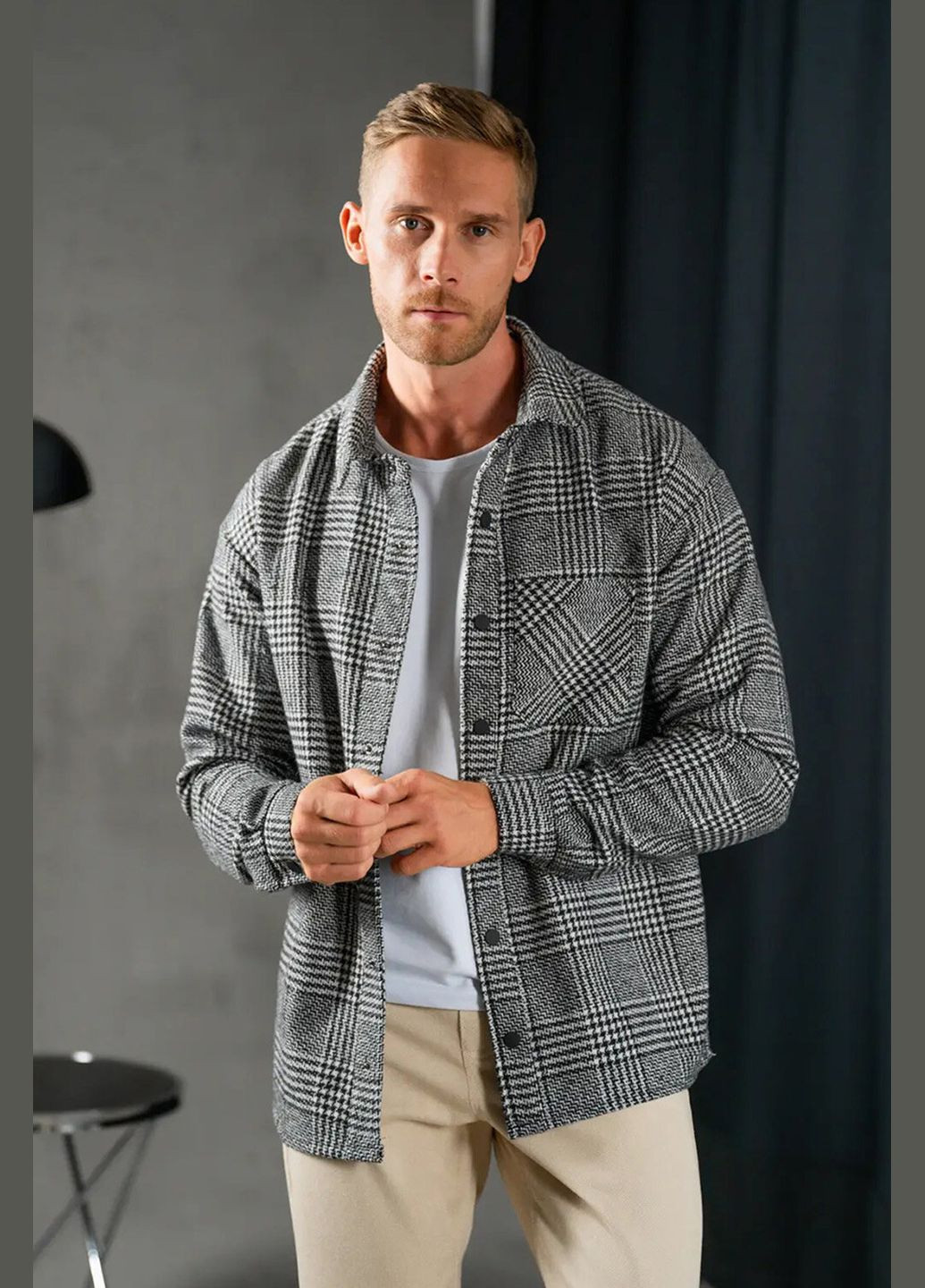 Чоловіча тепла сорочка у клітинку Oversize Чорна Teamv (316354919)