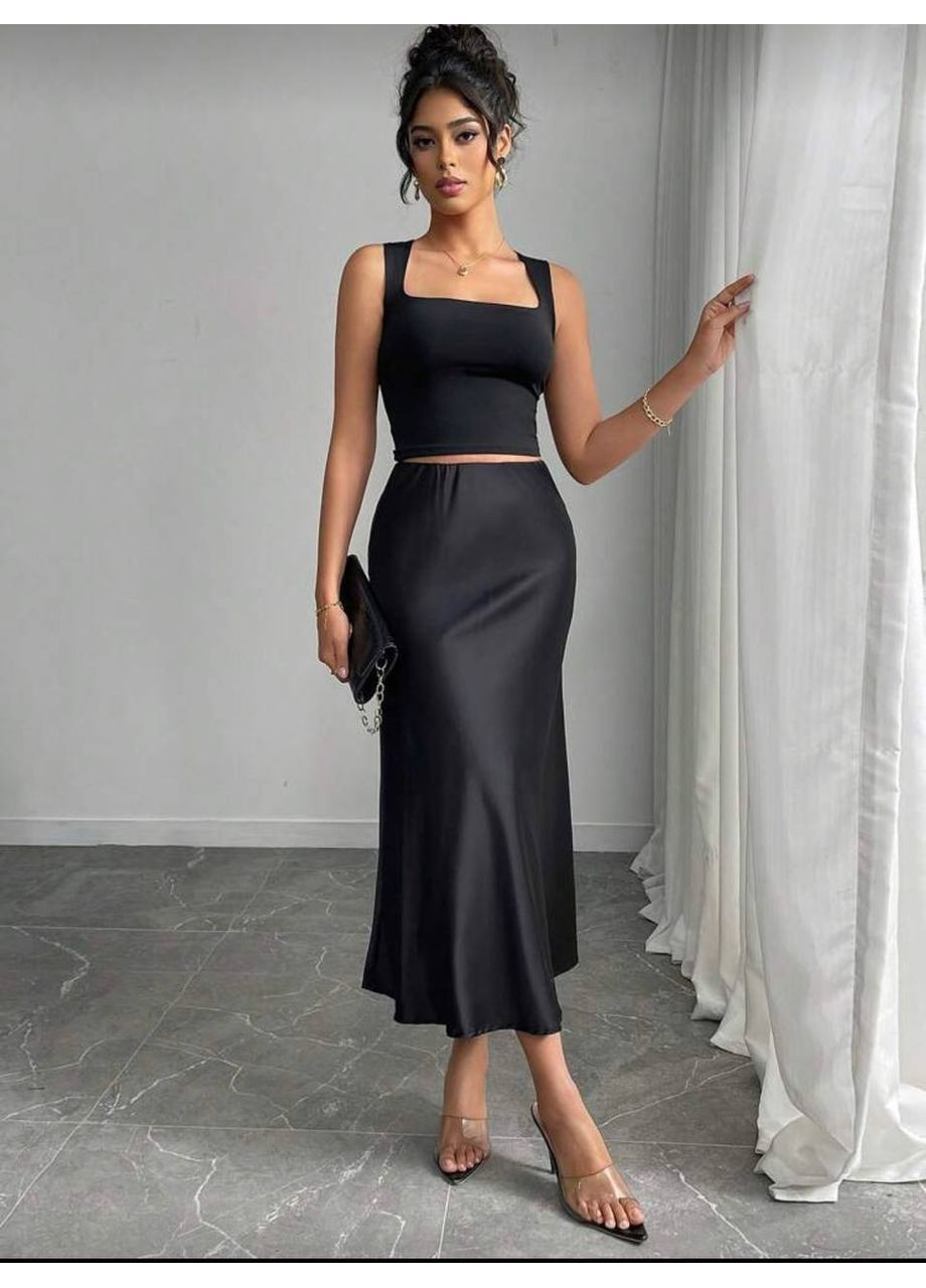 Черная коктейльный, повседневная, вечерний, офисная, кэжуал женская шелковая юбка FINO Mode