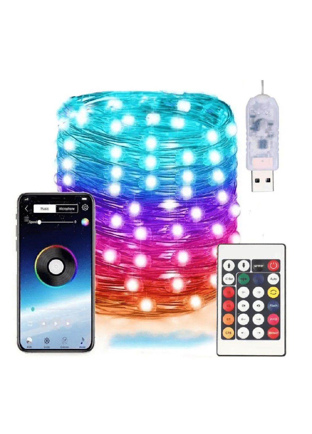 Светодиодная внутренняя комнатная умная смарт гирлянда лента нить с работой от USB пультом управления 10 м (478708-Prob) RGB Unbranded (308894405)